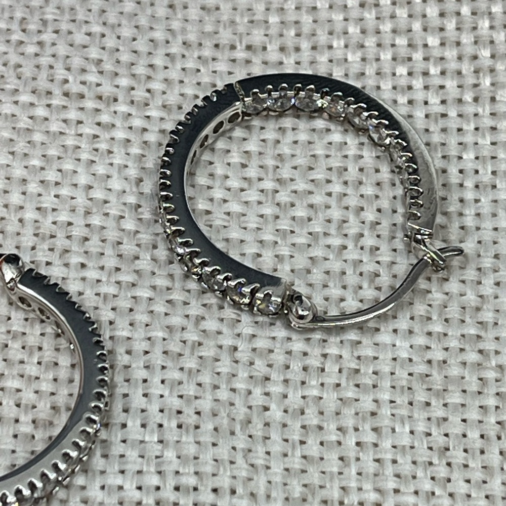 Vintage Ross-Simons Sterling Silver Hoop Earrings with CZ – Snapbar In & Out - Picture 11 of 17